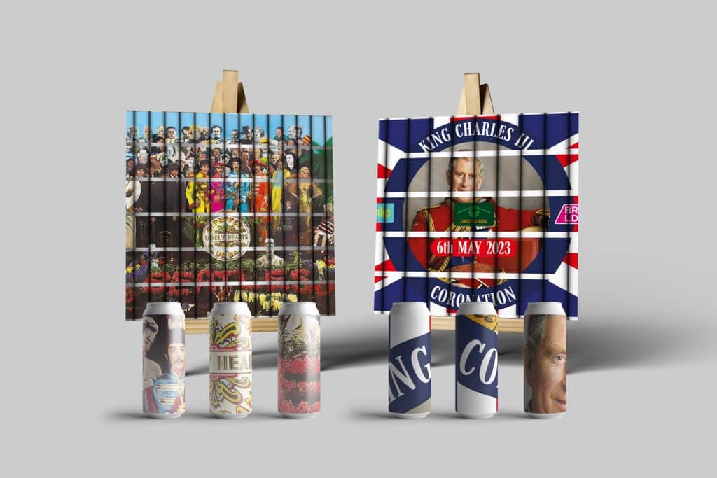 digitally printed cans as art. These are used at exhibitions to demonstrate the full effect of 360 can printing.