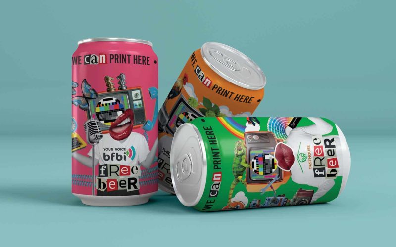 Digitally printed cans with full 360 printing and no minimum order quantityting